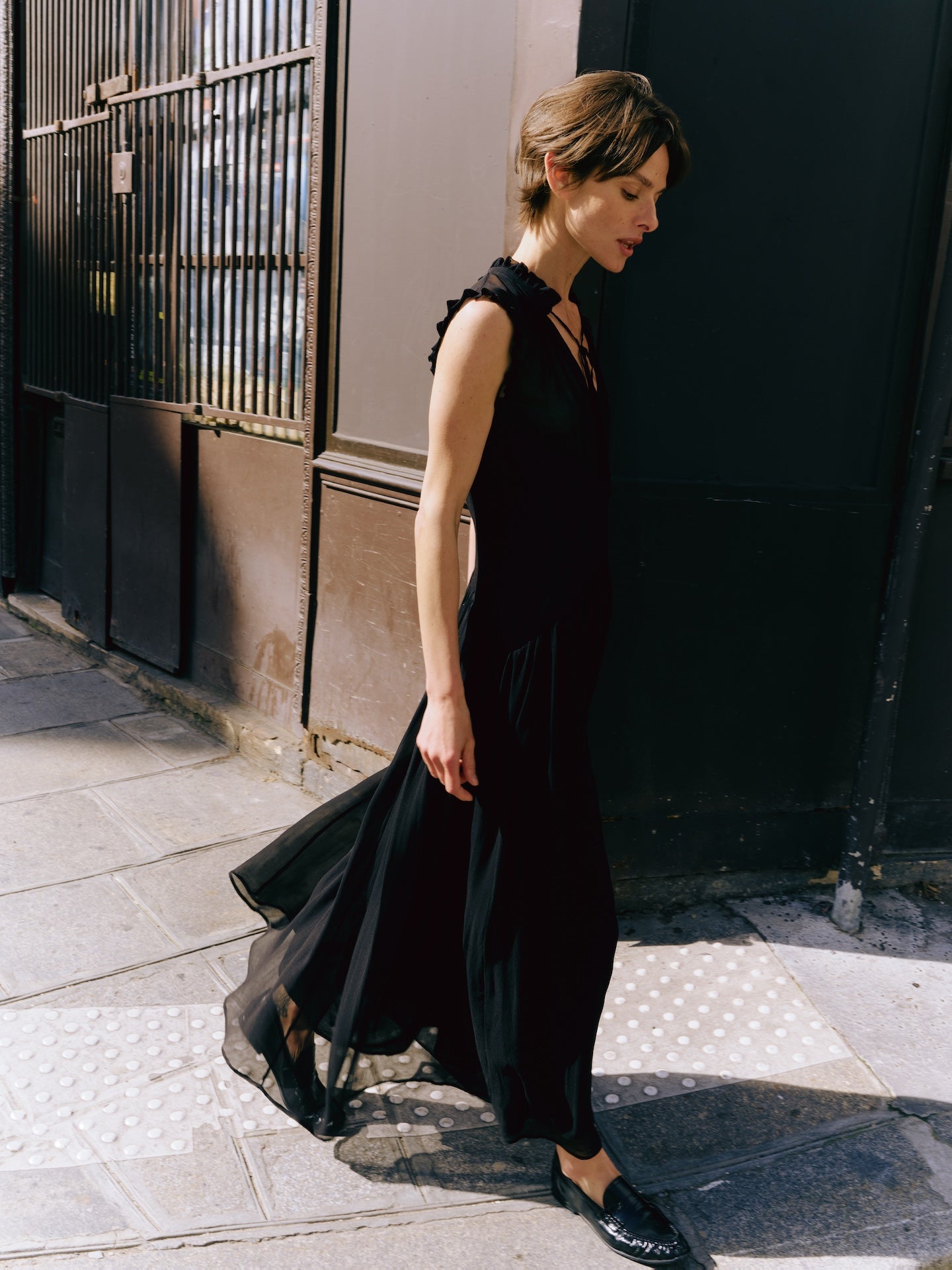 Black Corset-Waist Maxi Dress