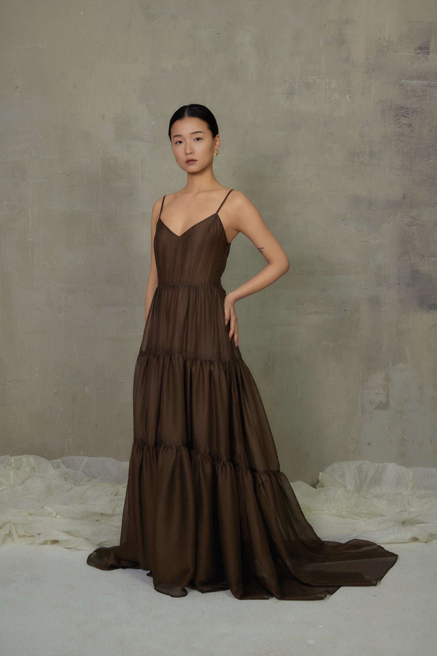 Robe longue marron