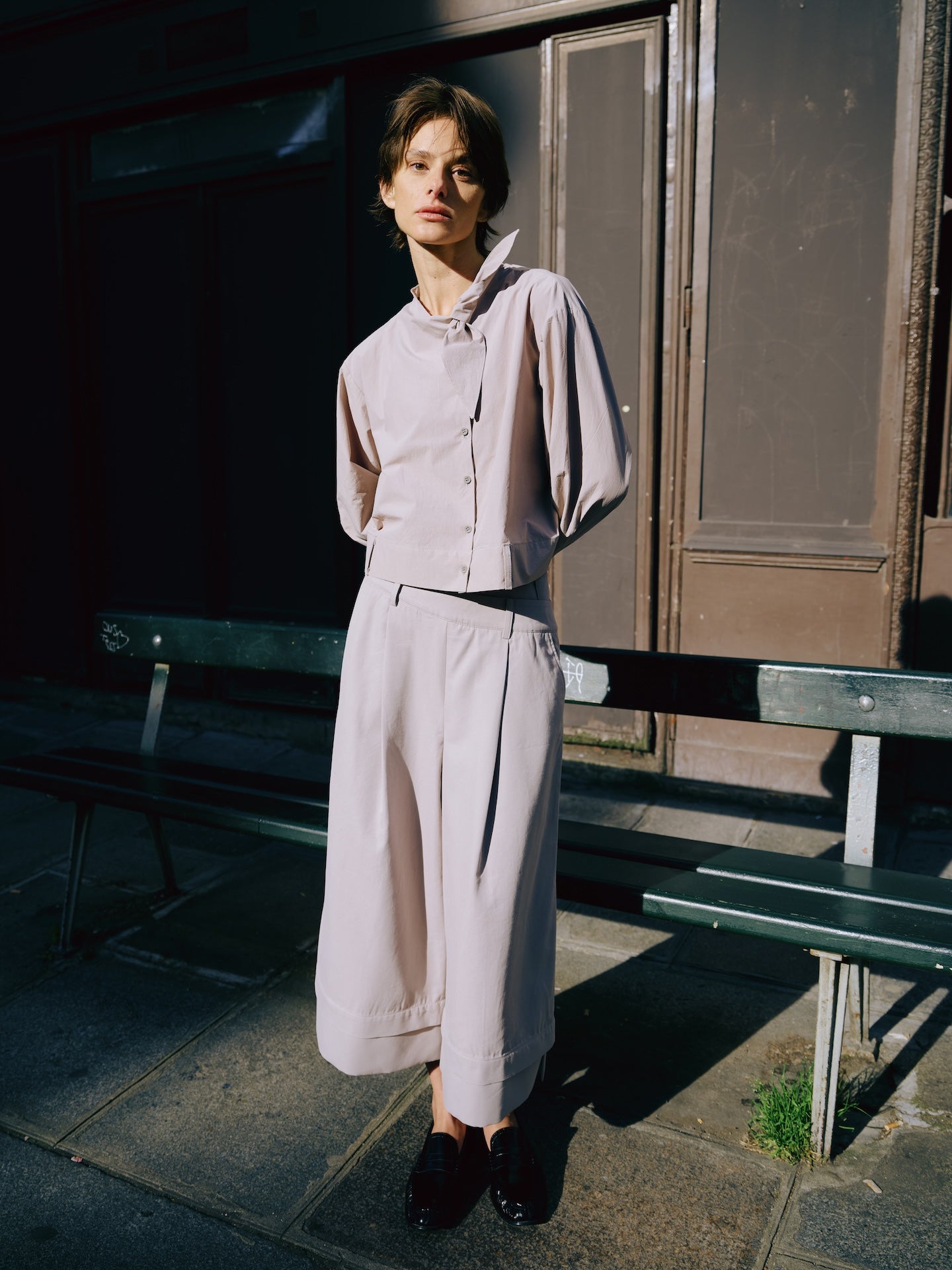 Grey Cross-Over Waist Pleated Culottes