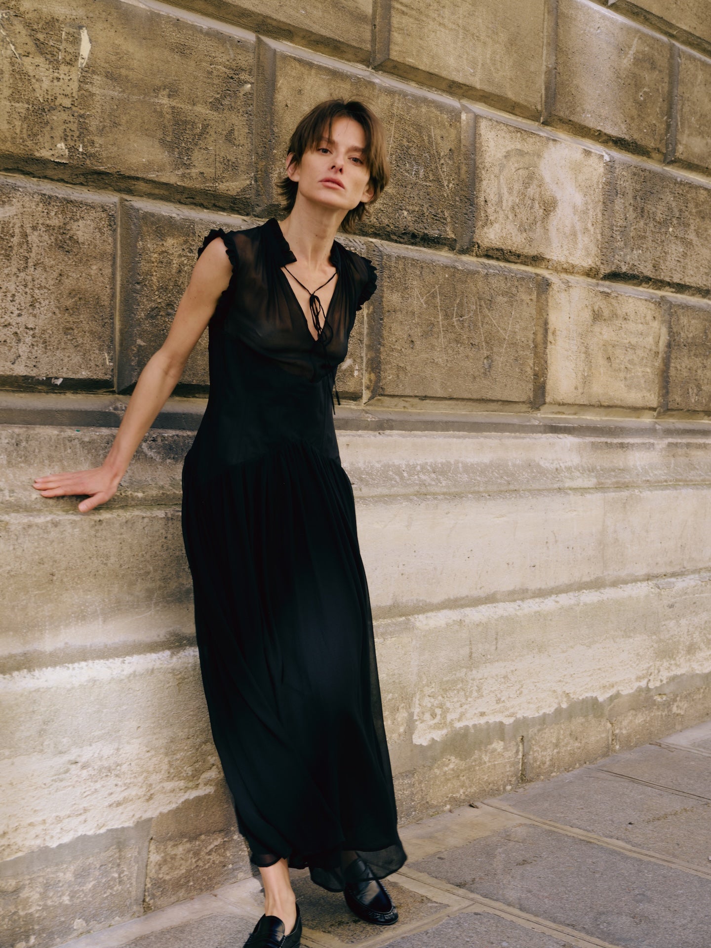 Black Corset-Waist Maxi Dress