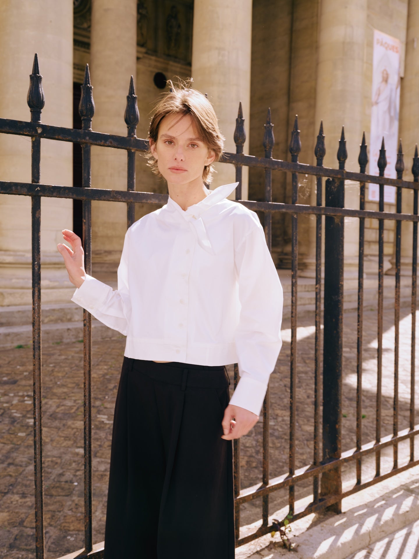 White Knot-neck Cropped Shirt