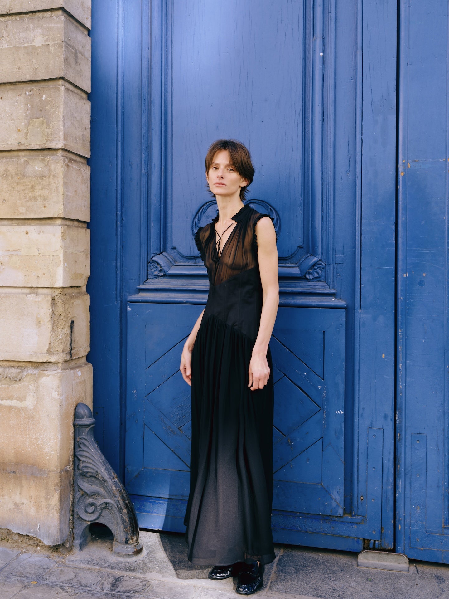 Black Corset-Waist Maxi Dress