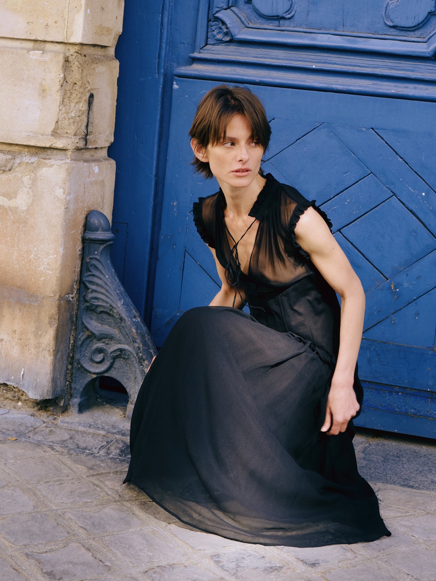 Black Corset-Waist Maxi Dress