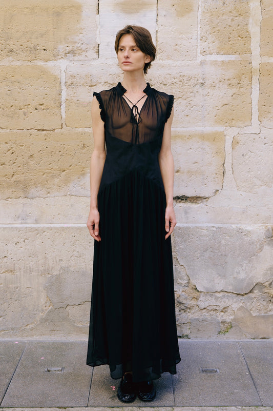 Black Corset-Waist Maxi Dress