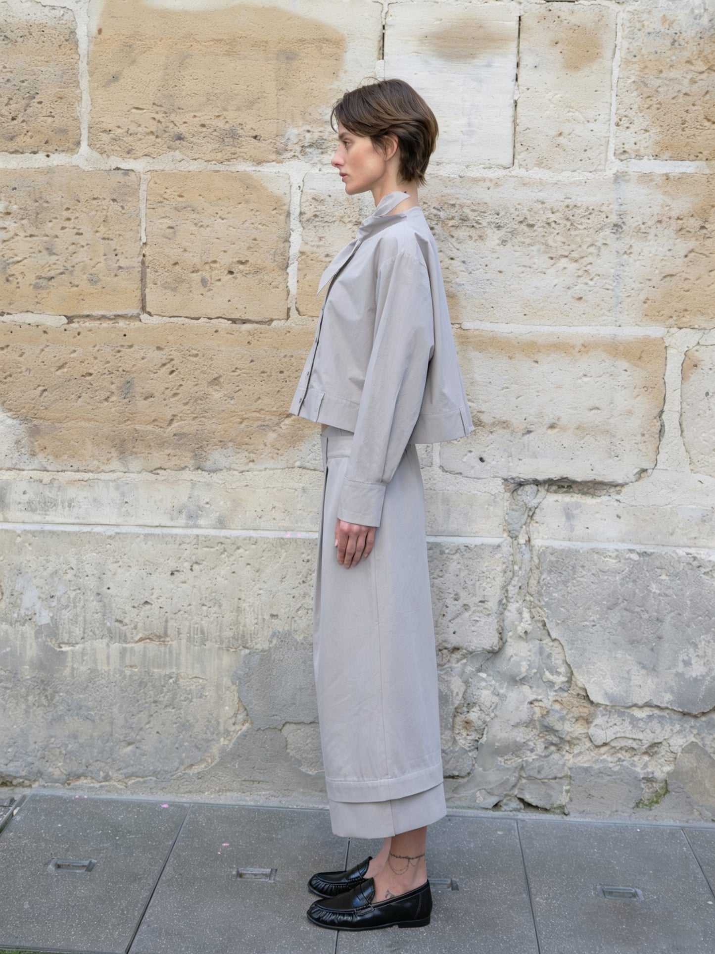 Grey Cross-Over Waist Pleated Culottes