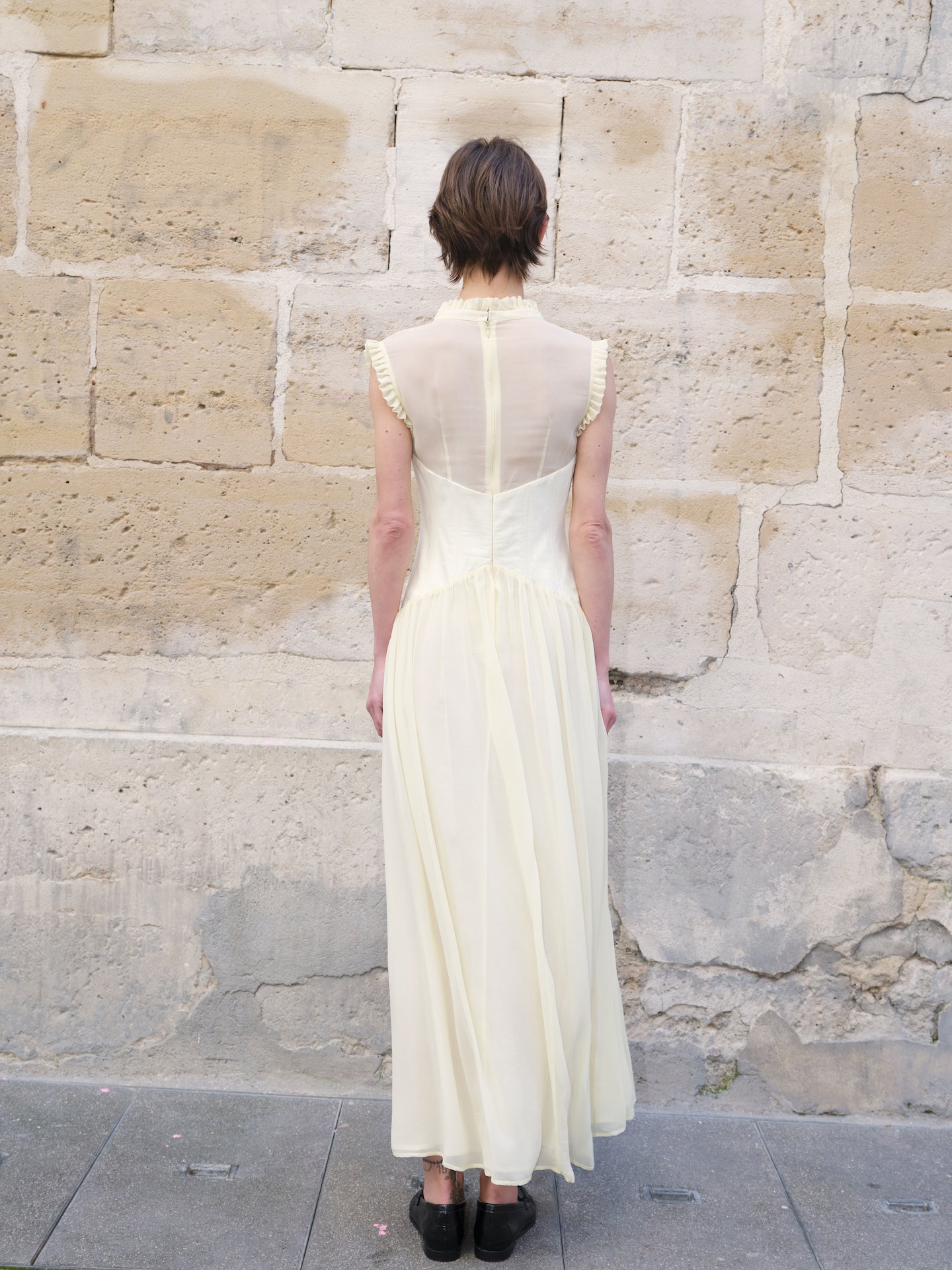 Cream Yellow Corset-Waist Maxi Dress