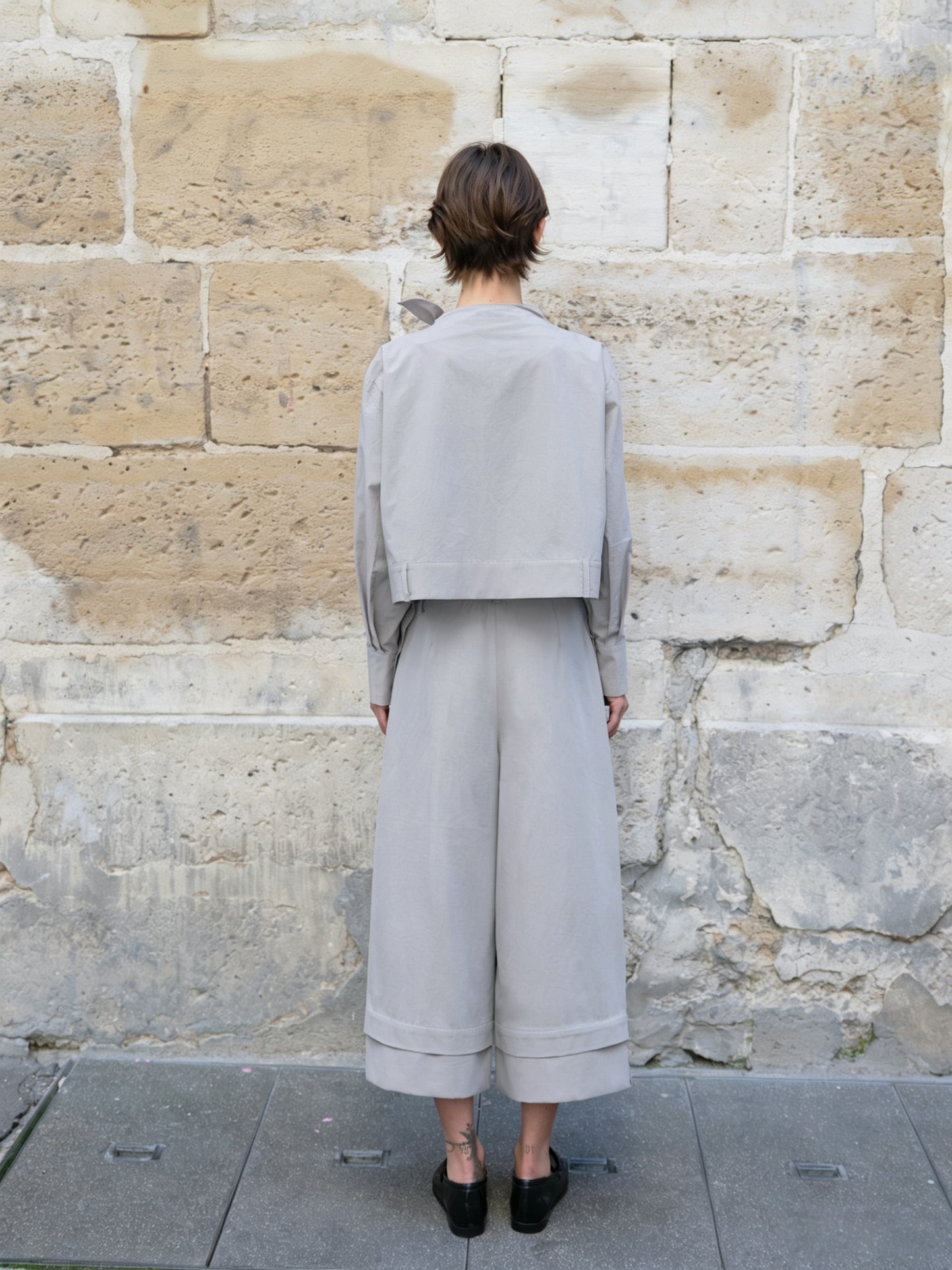 Grey Cross-Over Waist Pleated Culottes