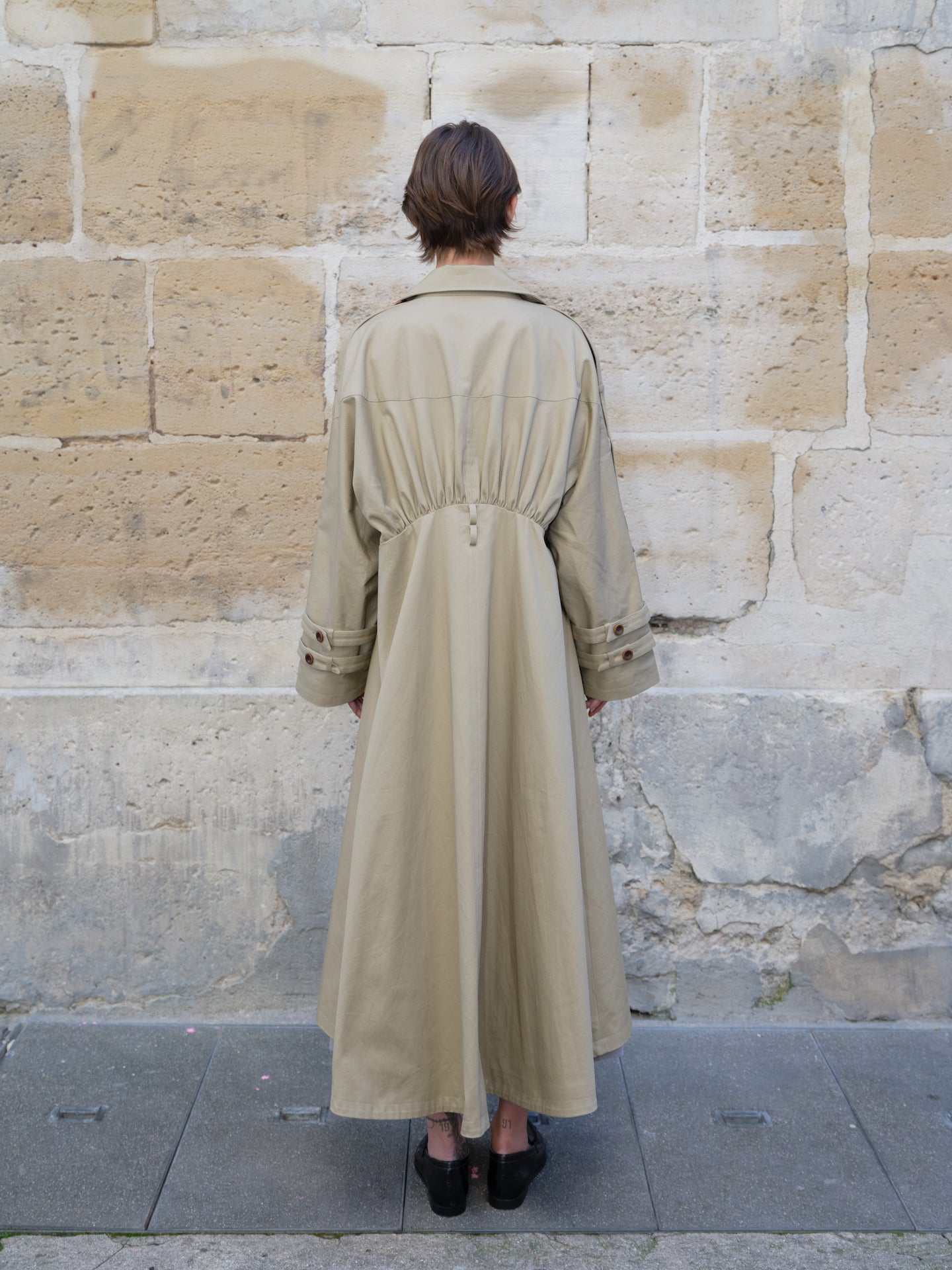 Long Belted Double-Breasted Trench Coat