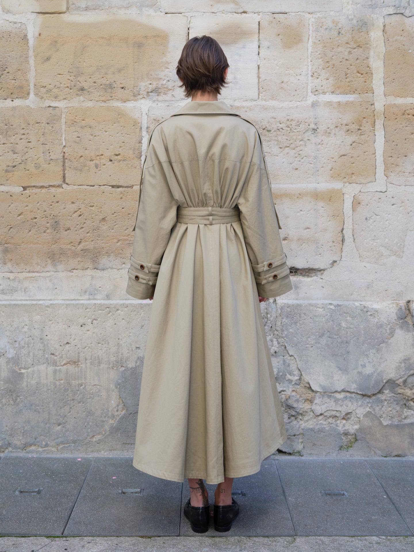 Long Belted Double-Breasted Trench Coat