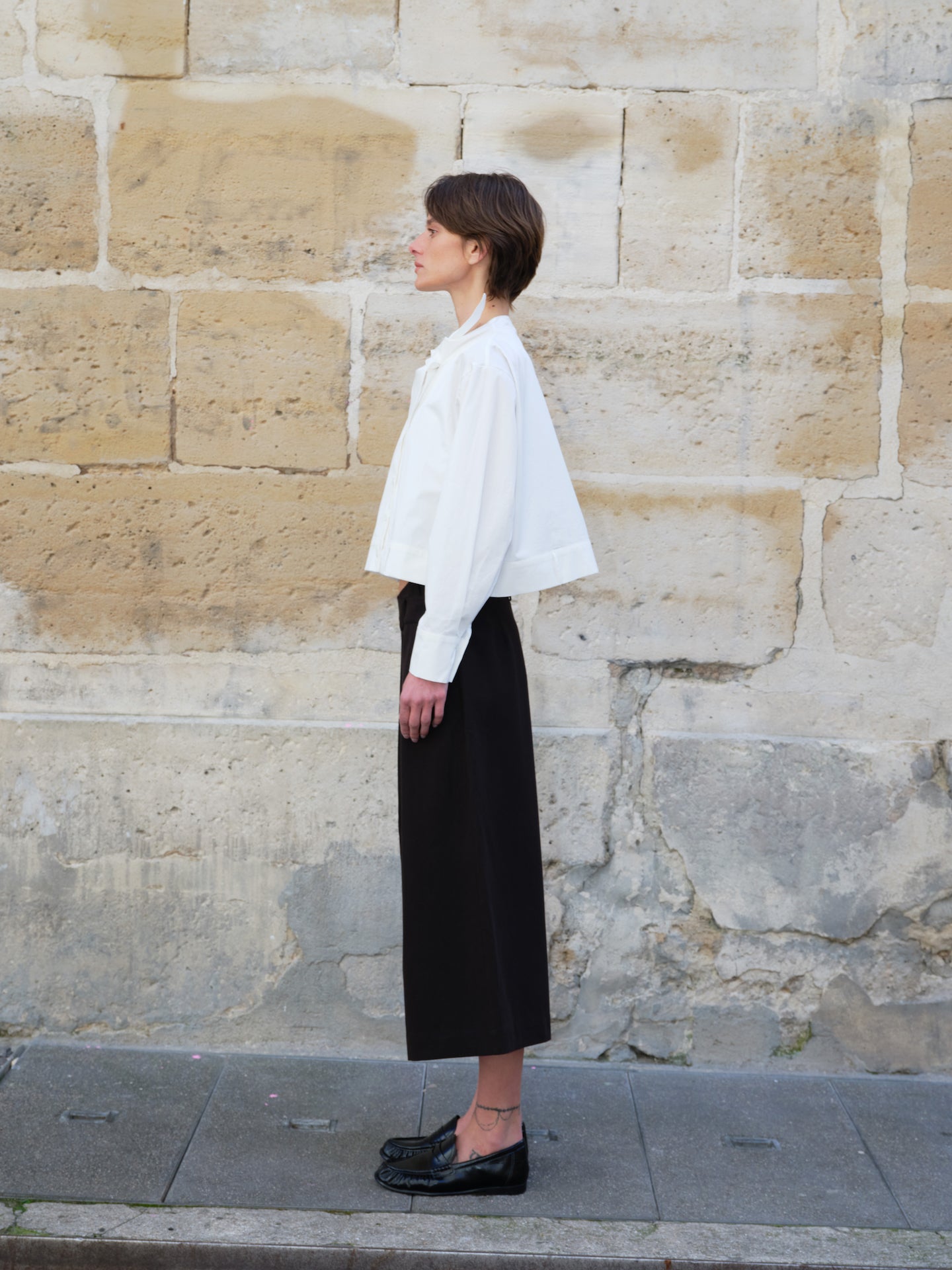Black Cross-Over Waist Wide-Leg Culottes