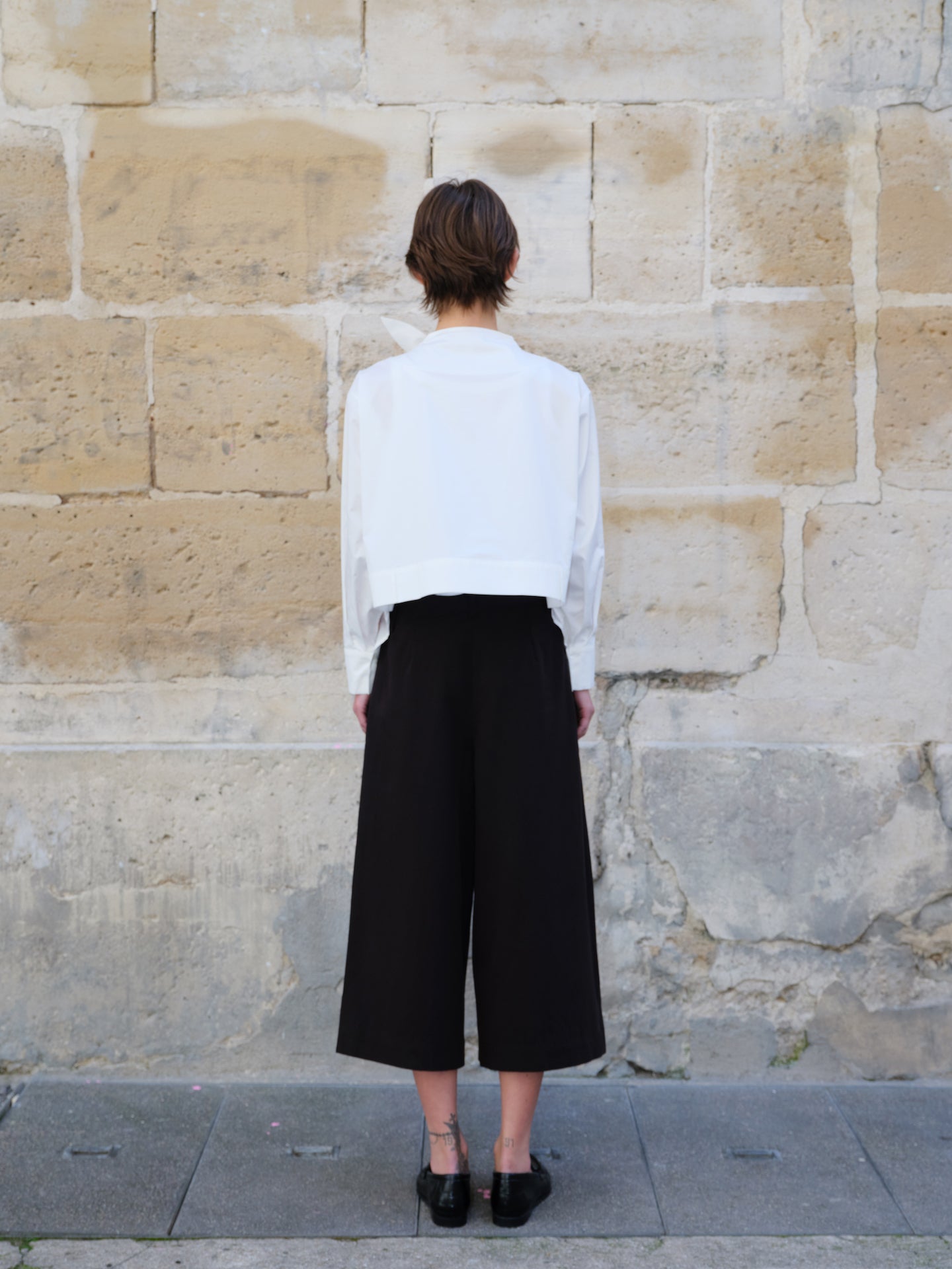 Black Cross-Over Waist Wide-Leg Culottes