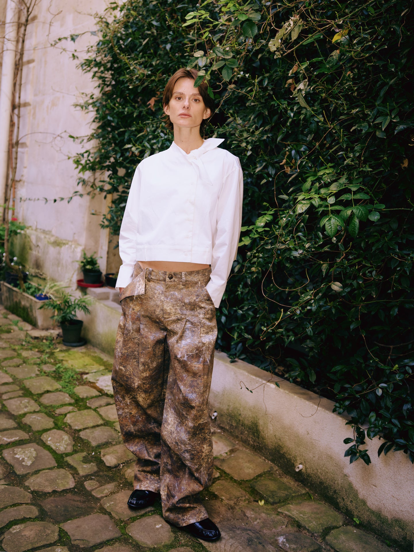 Vintage Printed High-Waisted Wide-Leg Trousers