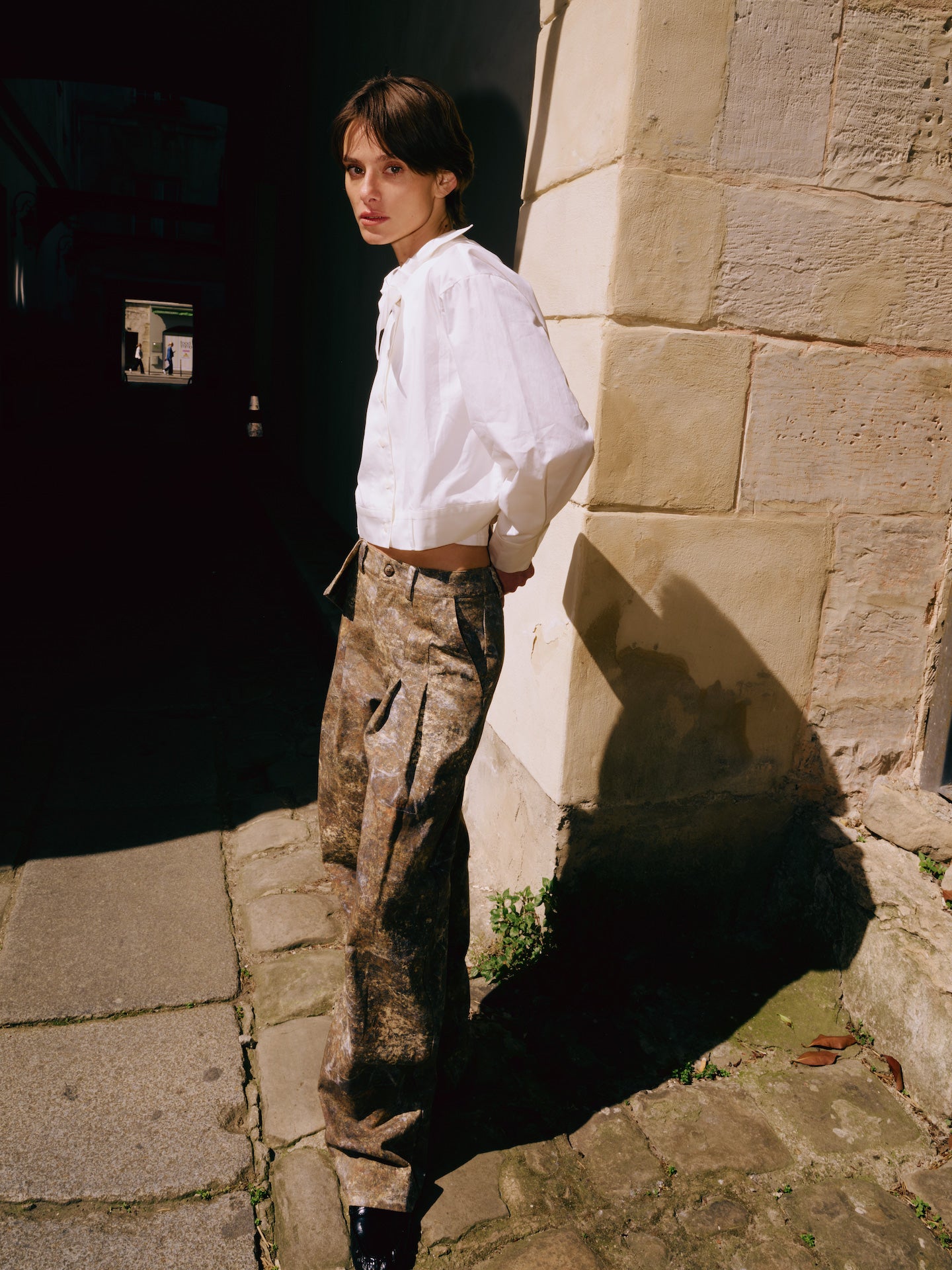Vintage Printed High-Waisted Wide-Leg Trousers