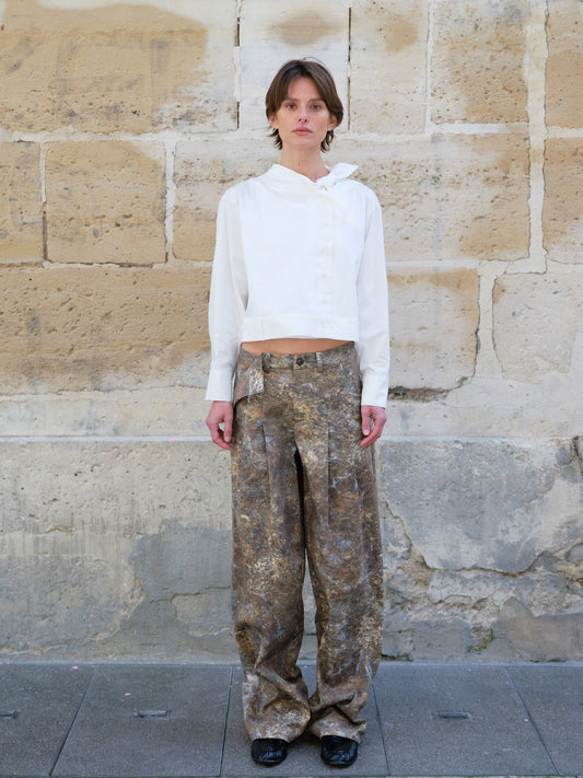Vintage Printed High-Waisted Wide-Leg Trousers