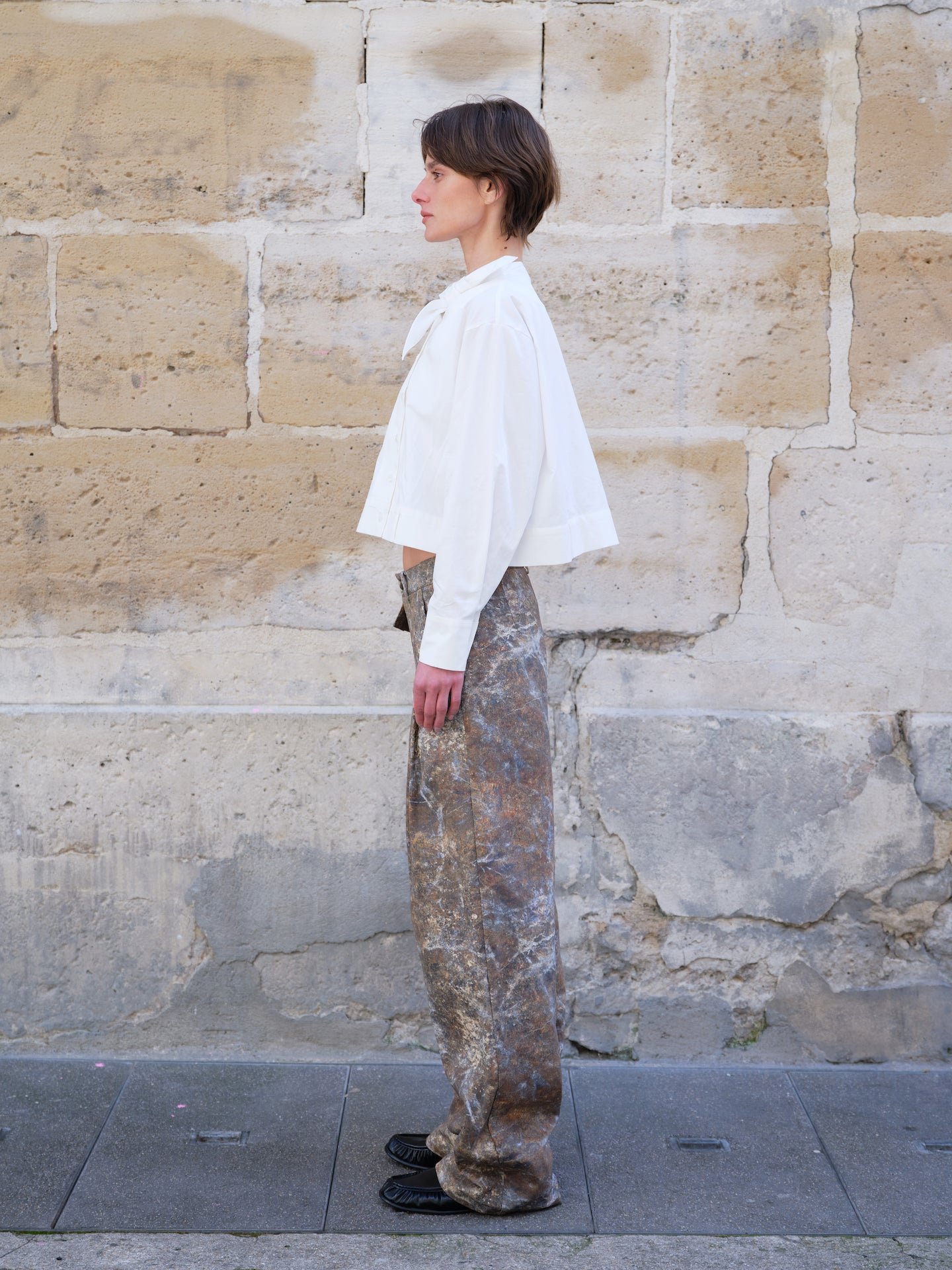 Vintage Printed High-Waisted Wide-Leg Trousers