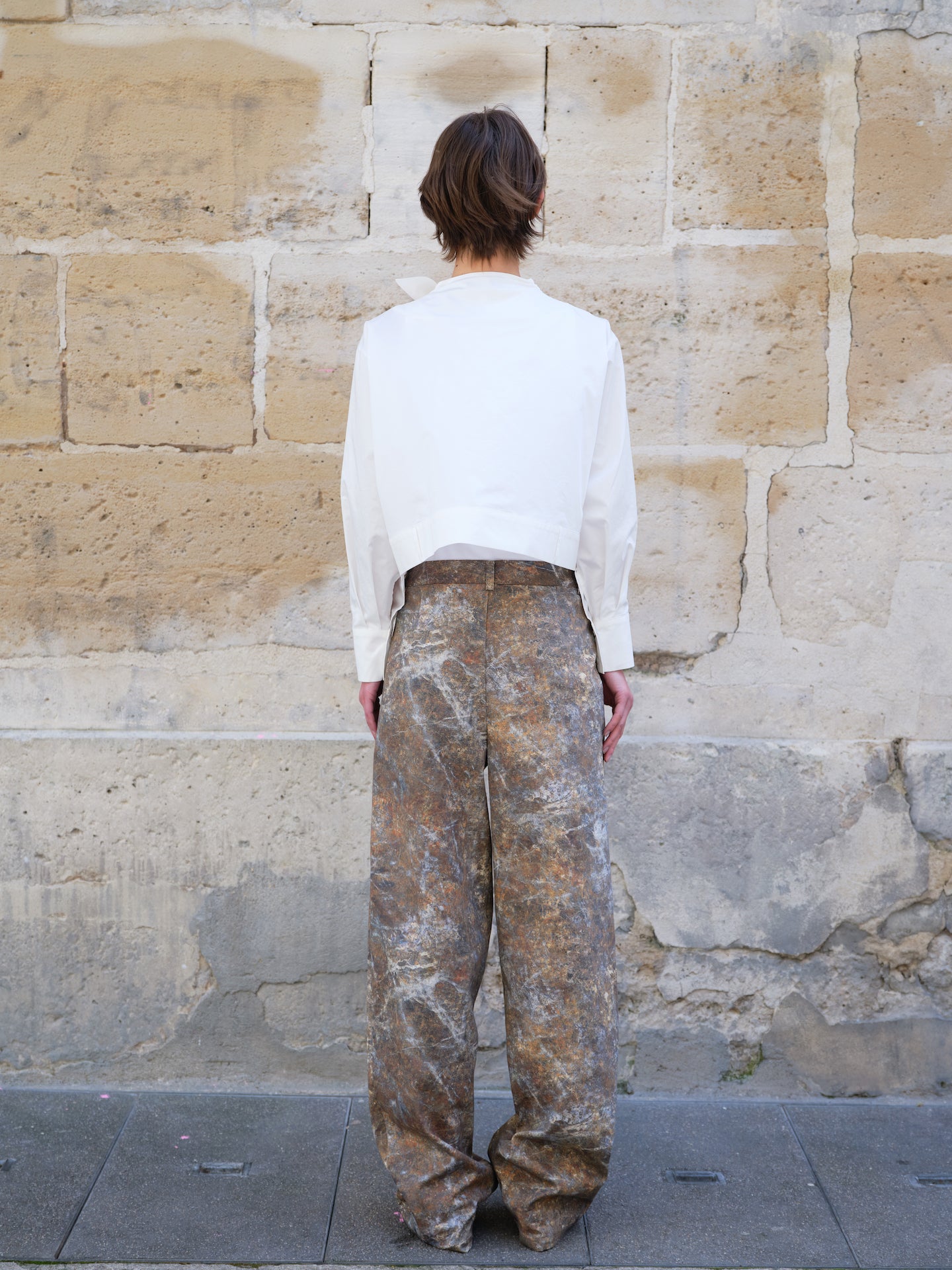 Vintage Printed High-Waisted Wide-Leg Trousers